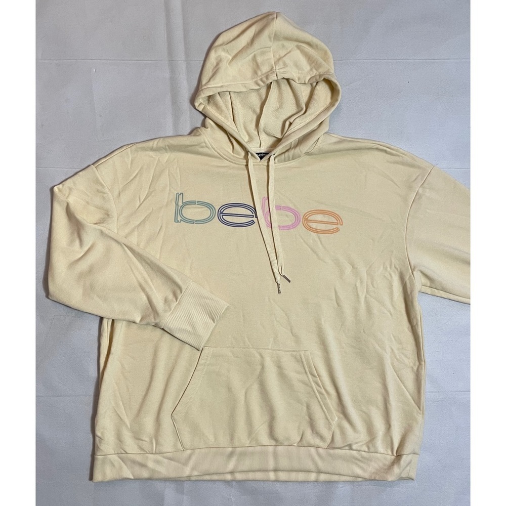NWT New $94 BEBE Sport Neon Lites Pullover Beige Hoodie Sweater Size 3X